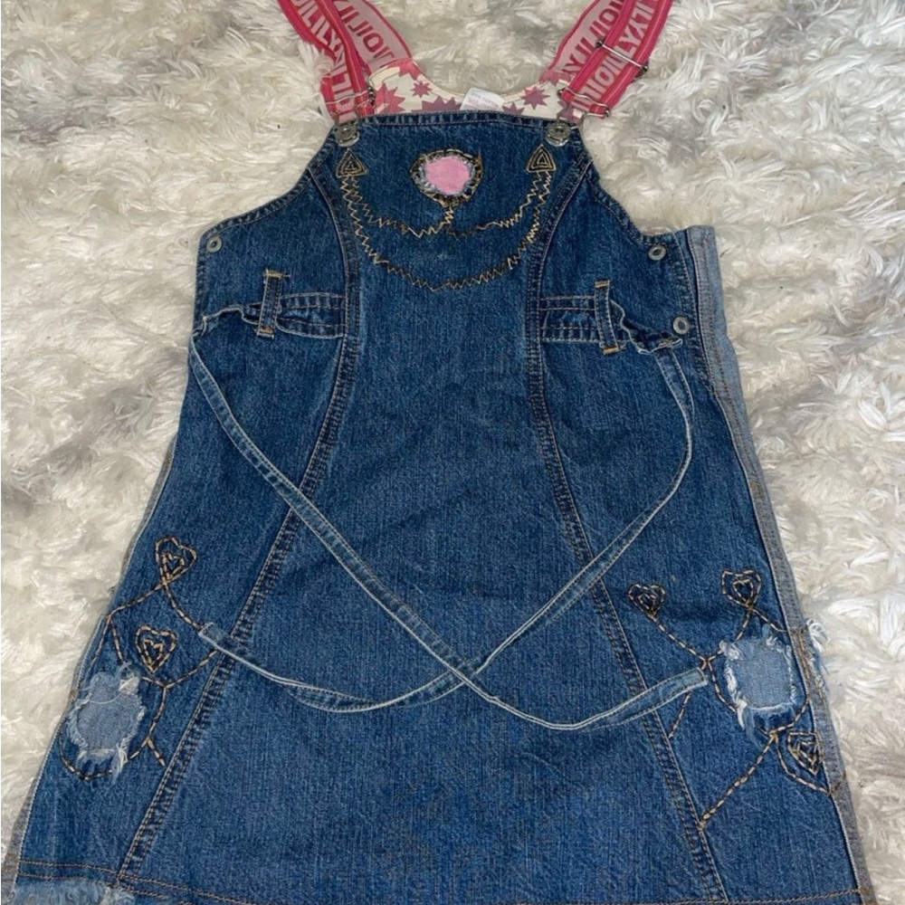 Oilily Denim Overall Dress with Pink Straps size 6 years